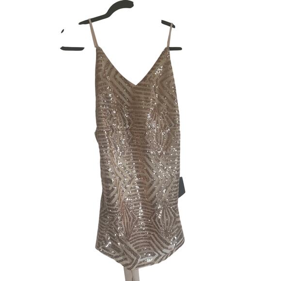 Lulus Women's M Champagne Sequin Asymmetrical Cami  Elegant Party Dress - Picture 14 of 14